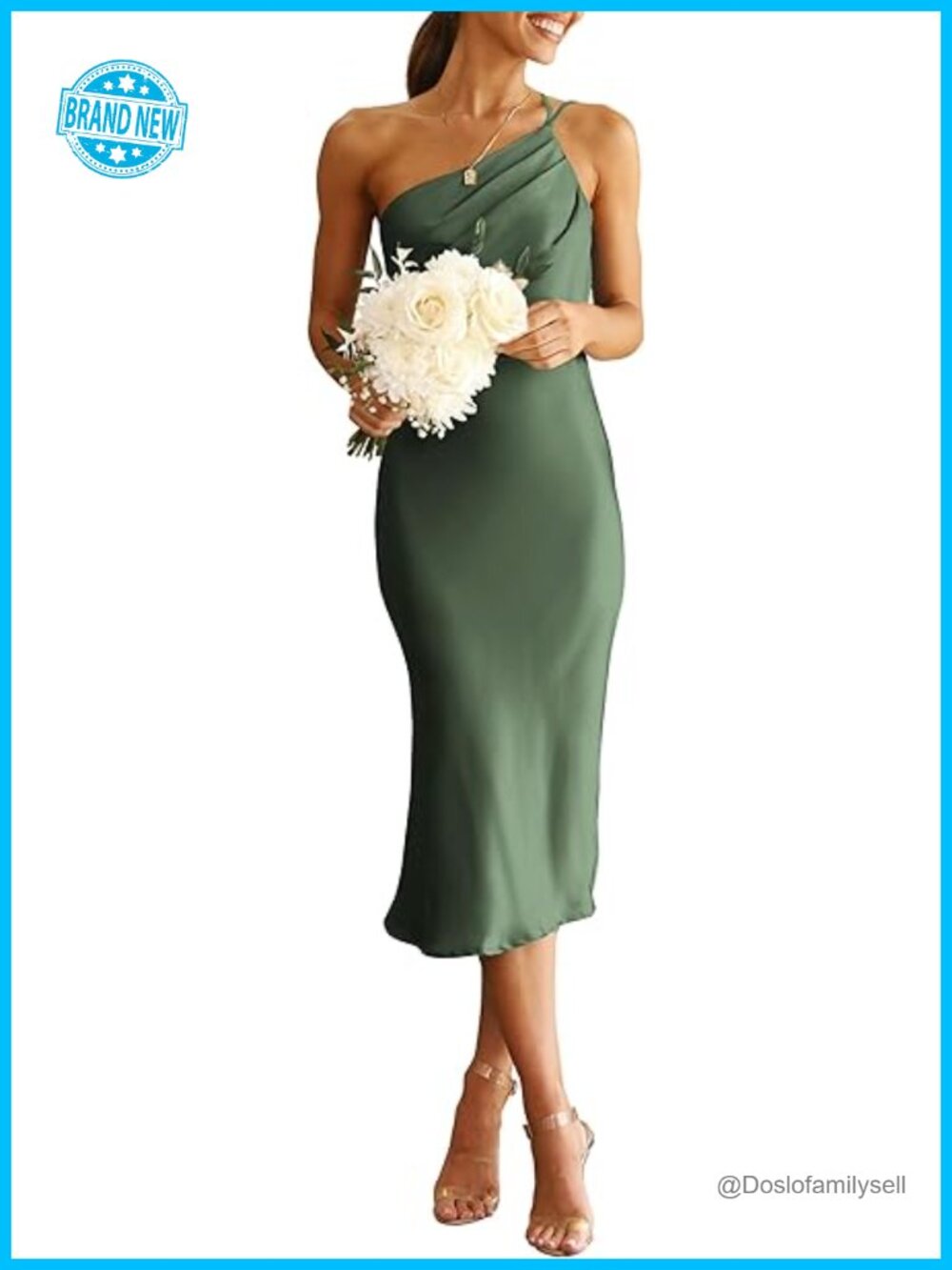 One Shoulder Satin Midi Bodycon Dress Backless Ruched
